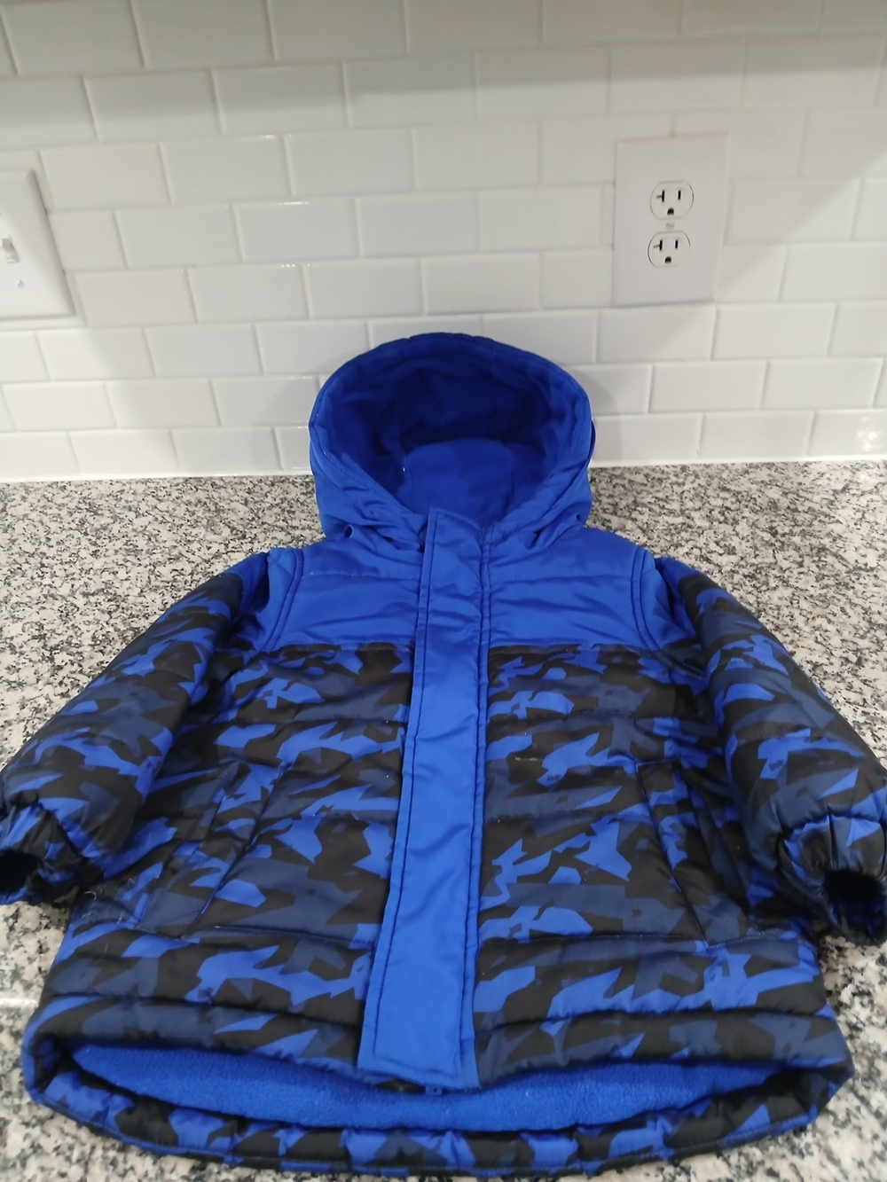 jumping beans Blue & Black Camo Hooded Puffer Jacket